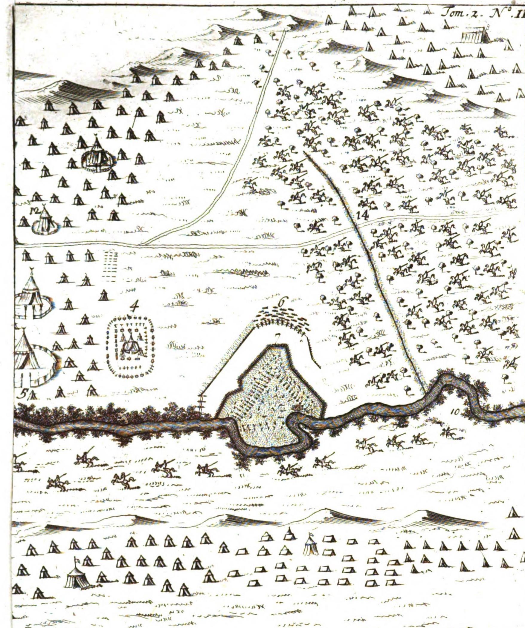 Görsel 4. Qırımtatar atlılarnıñ Prut Nehrinde Çar I. Pyotrnıñ ordusınıñ etrafıñı quşatuvı 1